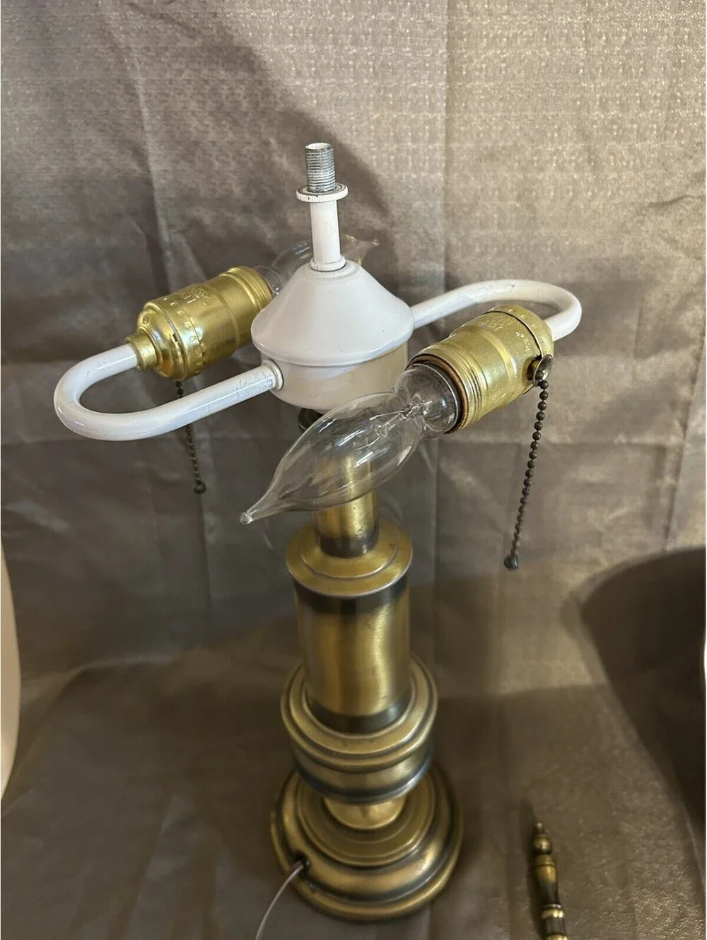 Vintage Bouillotte Style Lamp Brushed Brass Finish W/ 2 Pulls Metal Shade